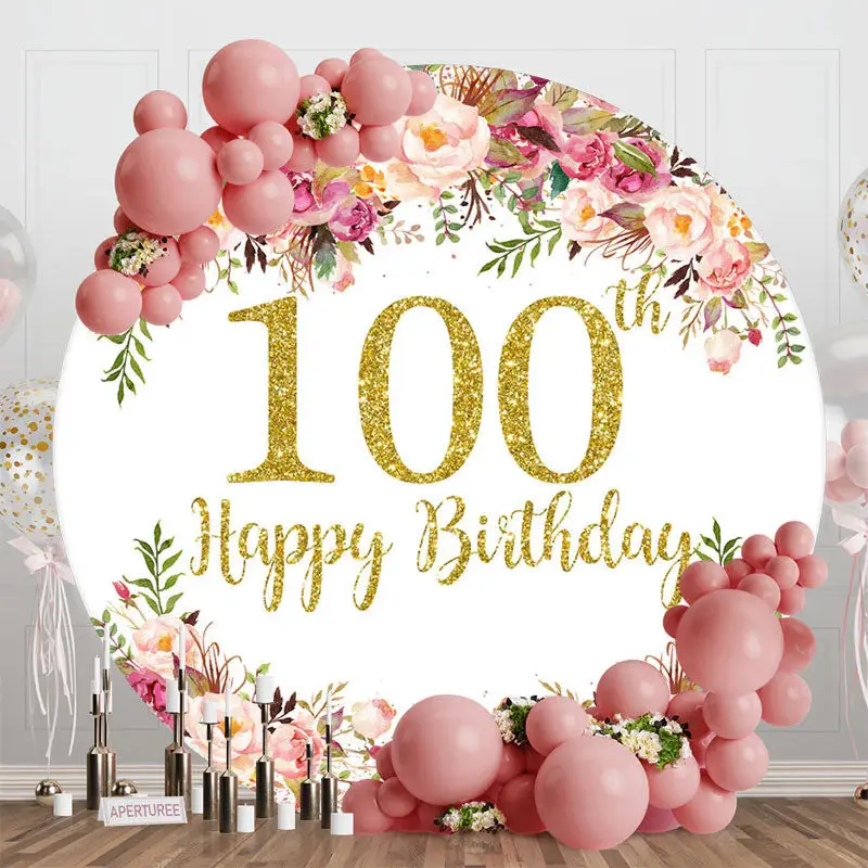 Blooming Flowers Women Round 100th Birthday Backdrop - Aperturee