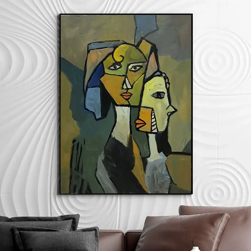 Abstract Faces Painting Picasso Style Paintings on Canvas Cubism Wall Art Modern Figurative Painting Textured Hand Painted Ar...