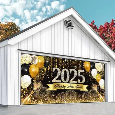 Aperturee Sparkling Bokeh Champagne 2025 Garage Door Banner