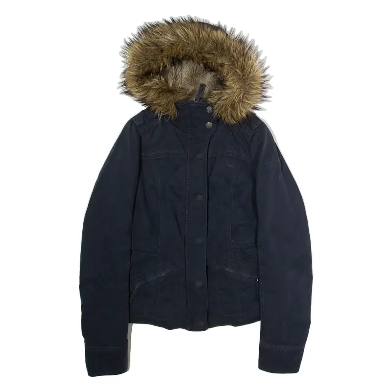 ABERCROMBIE & FITCH Faux Fur Lined Womens Parka Jacket Blue Hooded S