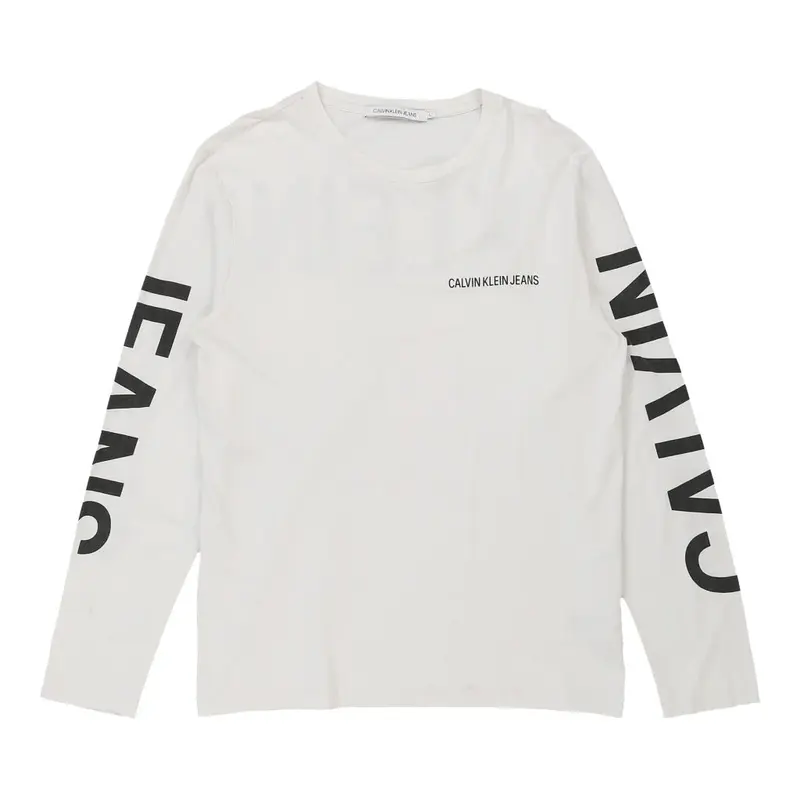 Calvin Klein Jeans Spellout Long Sleeve T-Shirt - Large White Cotton