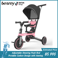 Besrey 7-in-1 Kid Tricycle Steering handle Balance training Removable pedals With sunshade