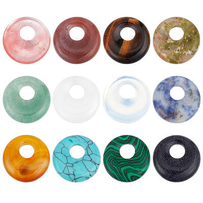 12Pcs 12 Styles Natural & Synthetic Gemstone Pendants