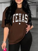 Women's Letter Print Round Neck Tee, Casual Half Sleeve Crew Neck T-shirt for Daily Wear, Graphic Tees, Summer Clothes, Ladie...