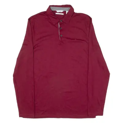 CALVIN KLEIN Mens Polo Shirt Red Long Sleeve M