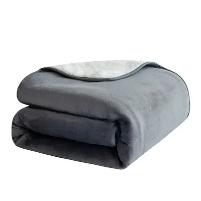 Waterproof Dog Blanket, 3-Layer Flannel and Sherpa Pet Throw, Reversible Protector Cover for Bed Couch Sofa, Grey