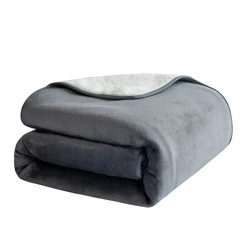 Waterproof Dog Blanket, 3-Layer Flannel and Sherpa Pet Throw, Reversible Protector Cover for Bed Couch Sofa, Grey