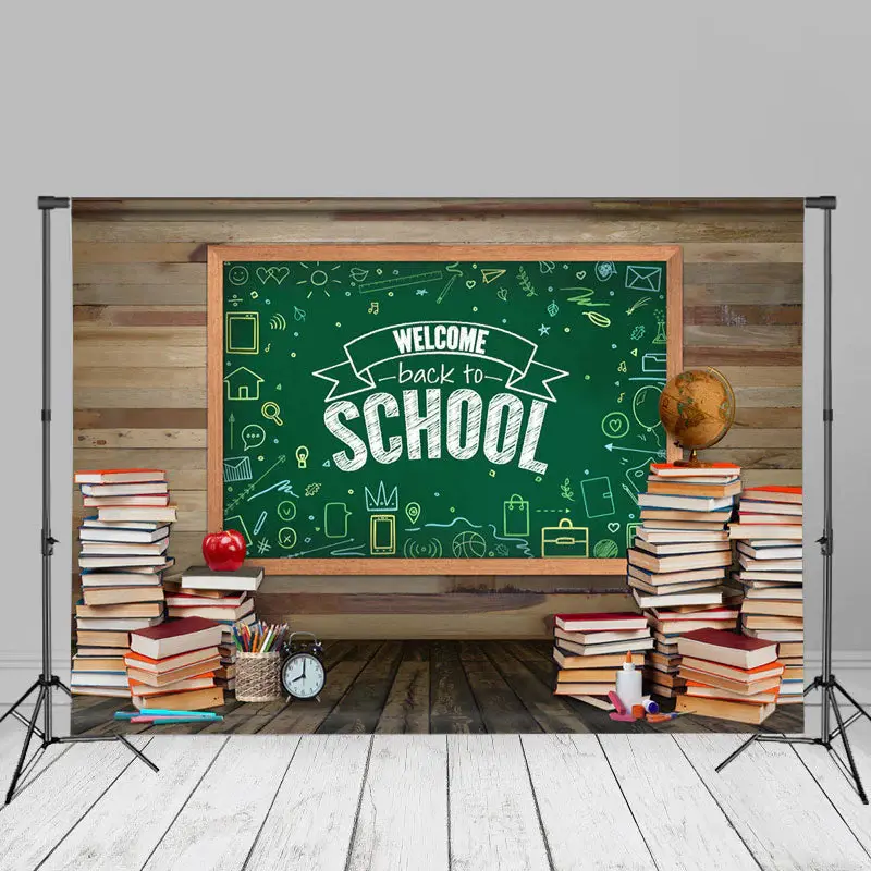 Wooden Blackboard Books Back To School Backdrop - Aperturee