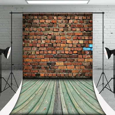 Street Red Brick Wall Cyan Wood Photo Sweep Backdrop - Aperturee