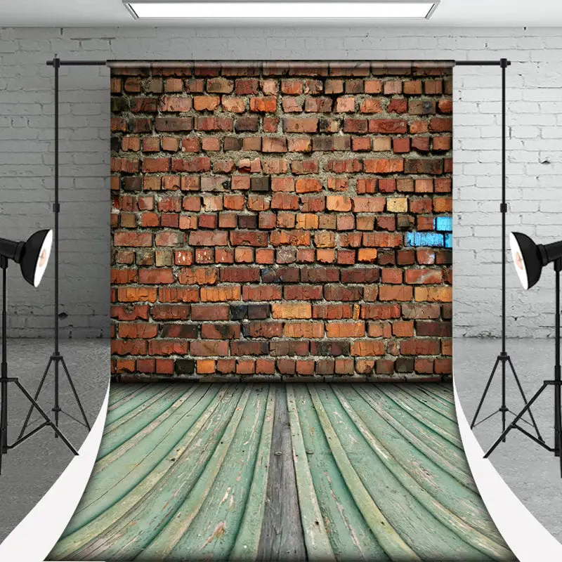 Street Red Brick Wall Cyan Wood Photo Sweep Backdrop - Aperturee