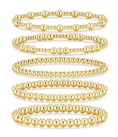 17km Gold Bracelets for Women Waterproof, 14K Gold Plated Beaded Strand Bead Ball Bracelets stack Adjustable Jewelry Set for ...