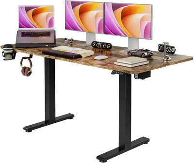 Standing Desk - Height Adjustable Desk,  Stand up Desk, Sit Stand Home Office Desk with Splice Board, Black Frame/Rustic Brow...