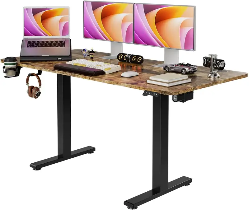 Standing Desk - Height Adjustable Desk,  Stand up Desk, Sit Stand Home Office Desk with Splice Board, Black Frame/Rustic Brow...