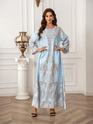 Women's Floral Print Long Sleeve Dress, Elegant Round Neck Dress for Party Holiday Wedding Guest, Ladies Clothes for All Seas...