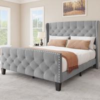 YITAHOME Bed Frame Queen Size, Platform Bed with Velvet Headboard & Footboard, Wingback Upholstered Bed Frame Mattress Founda...