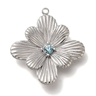 304 Stainless Steel Aquamarine Rhinestone Pendants