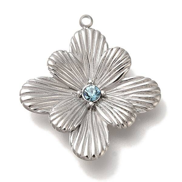 304 Stainless Steel Aquamarine Rhinestone Pendants