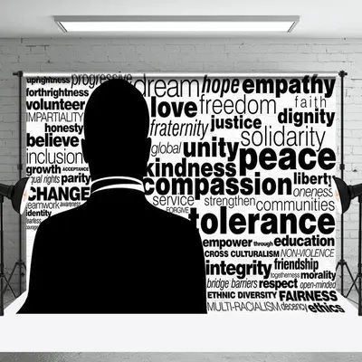 Aperturee Black White Positive Speech Words Mlk Day Backdrop - Aperturee