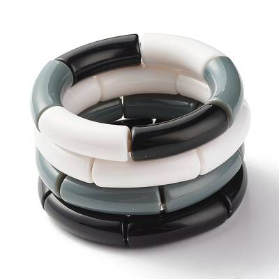 Opaque Chunky Acrylic Curved Tube Beads Stretch Bracelets for Men Women