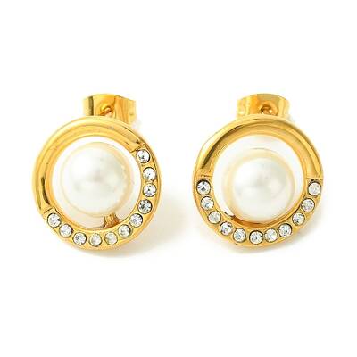 PVD Vacuum Plating 304 Stainless Steel Crystal Rhinestone Stud Earrings