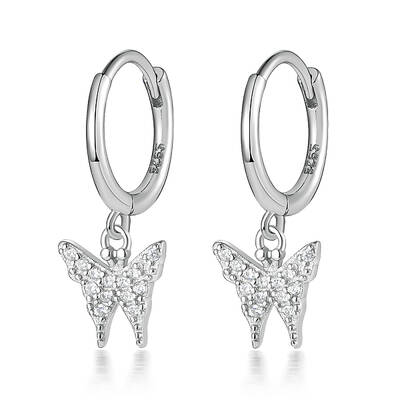 925 Sterling Silver Butterfly Hoop Earrings