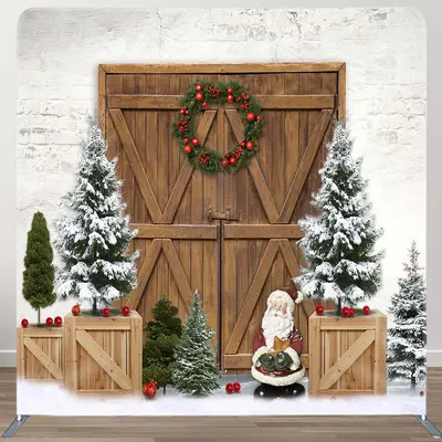 Bricks Wall Wooden Door Merry Christmas Backdrop - Aperturee