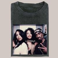 Vintage Selena Aaliyah and Tupac Shirt, Unisex Cotton For Men, Casual Polyeste Crewneck Shortsleeve