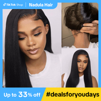 Nadula Glueless Yaki Straight Wig With Drawstring 7x5 Closure 13x4 Frontal Pre-Cut Lace Black Bleached Knots 100% Human Hair ...