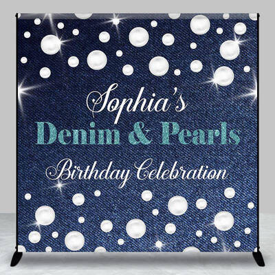 Denim Pearls Custom Birthday Celebration Backdrop - Aperturee