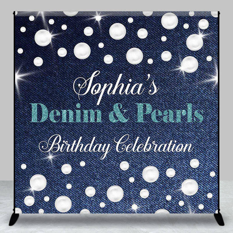 Denim Pearls Custom Birthday Celebration Backdrop - Aperturee