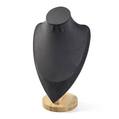 Bust Shaped Microfiber & Wood Jewelry Necklace & Earrings Display Stands