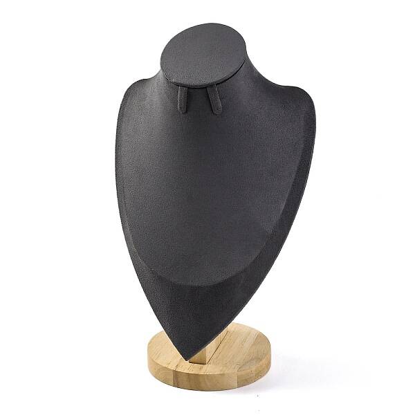 Bust Shaped Microfiber & Wood Jewelry Necklace & Earrings Display Stands