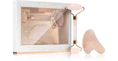 Zoë Ayla Rose Quartz Roller And Gua Sha 2pcs Facial Gift Box Tool