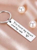 Fashion Letter Pattern Slogan Metal Keychain for Men & Women, Stainless Steel Keychain for Car Keys, Square Charm Keyring, Mi...