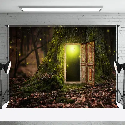 Retro Door Firefly Fariy Tale Forest Photo Backdrop - Aperturee