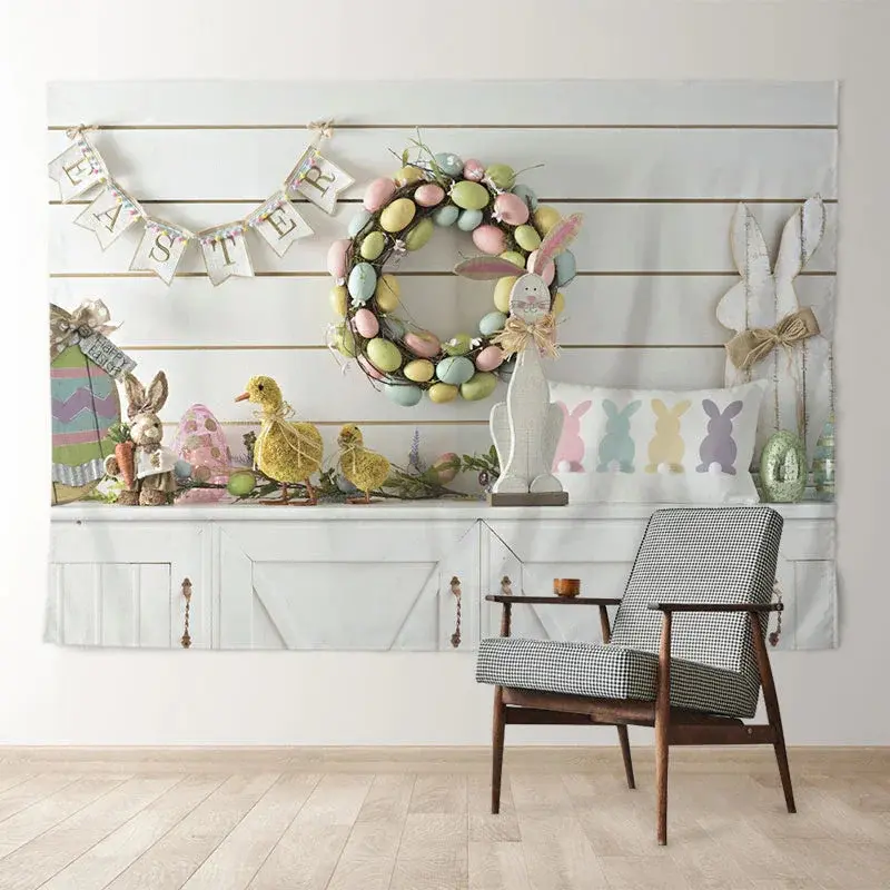 Aperturee Color Easter Egg Rabbit Toy White Holiday Backdrop
