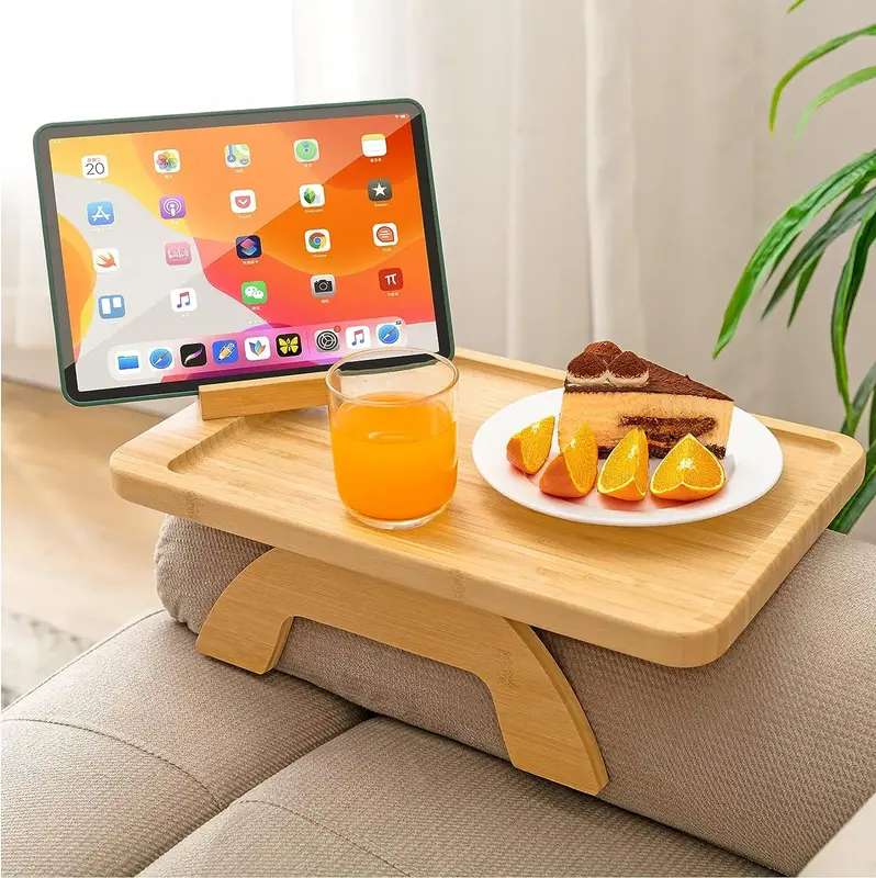 【On sale】Sofa Arm Clip on Tray Table,Bamboo Couch Table for Wide Side Table, Armrest with 360° Phone Holder,Portable TV ...