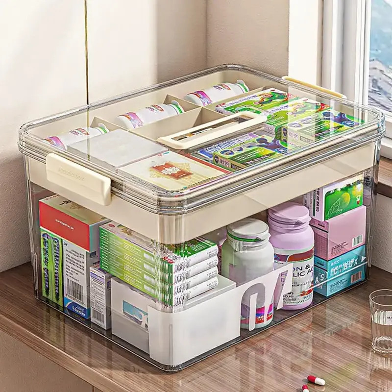 Clear Medicine Storage Box with Handle, 1 Count/2 Counts Large Capacity Plastic Pills Box, Household Portable Sundries Organi...