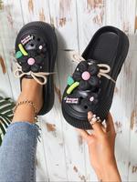 Women's Fashionable Flower Decorated Slides, Indoor Outdoor Slippers, Unique Sandals, Elegant Sandal, Casual Comfortable Non-...