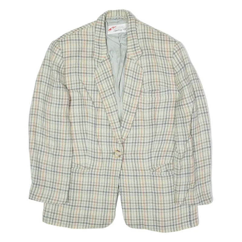HAUBER SPORTING LIFE Womens Blazer Jacket Blue Tweed Wool 80s Check XL