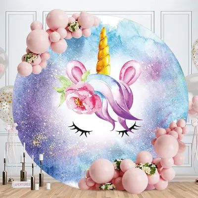 Aperturee Pink Floral And Leaves Round Spring Backdrop | Round Backdrop Stand Covers | Birthday Backdrop Ideas | Birthday Rou...