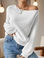 Women's Minimalist Solid Drop Shoulder Knit Top, Regular Fit Lady Basic Casual Fall Womenswear Long Sleeve Knitting Jumper, S...