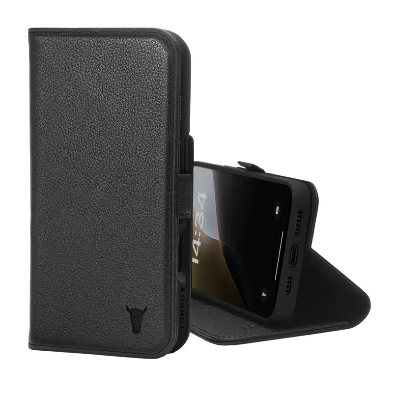Apple iPhone 16 Pro Max Leather Wallet Case (MagSafe Charging) - Black