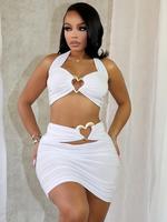 Women's Plain Cut Out Crop Top & Skirt Two-piece Set, Solid Color Sleeveless Top & Bodycon Skirt, Ladies Summer Clothes for P...