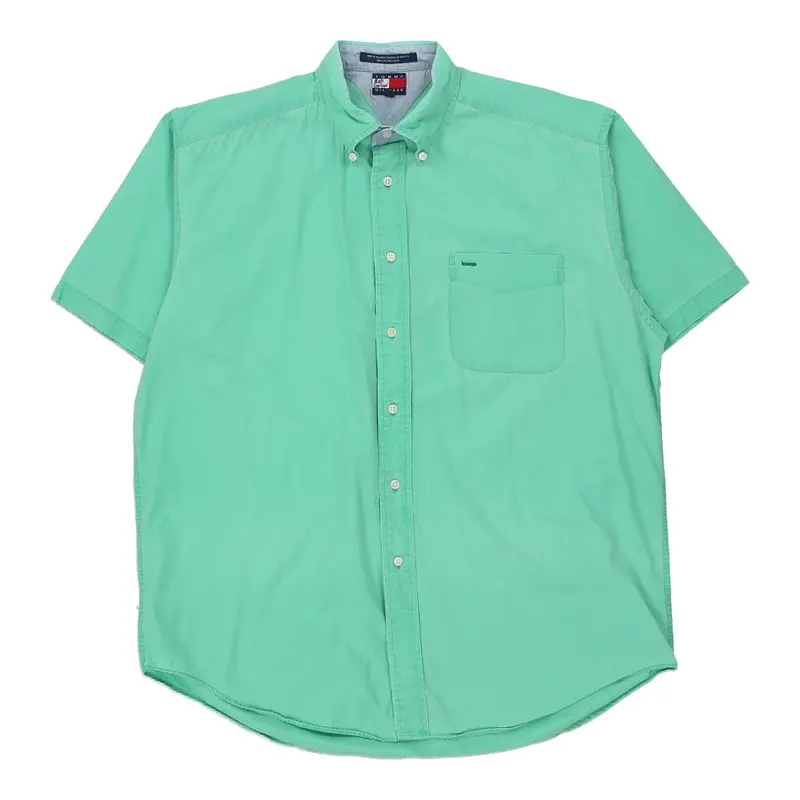 Tommy Hilfiger Short Sleeve Shirt - Large Green Cotton