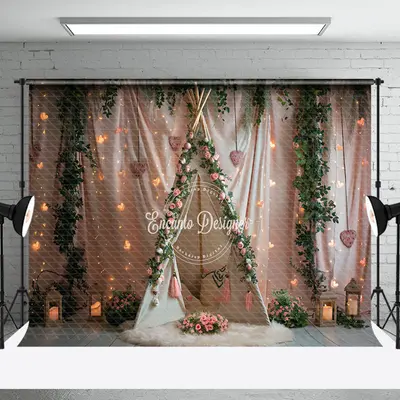 Pink Floral Curtain Tent Greenery Wedding Backdrop
