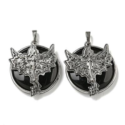 Natural Obsidian Flat Round Pendants