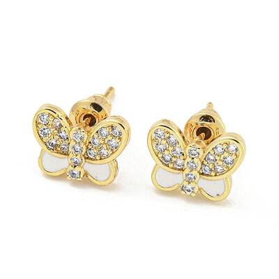 Butterfly Real 18K Gold Plated Brass Stud Earrings