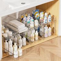 Transparent Under Sink Storage Rack, 1 Piece 2 Layer Pull Out Bathroom Cabinet Organizer, Kitchen Storage Rack, Bathroom Acce...