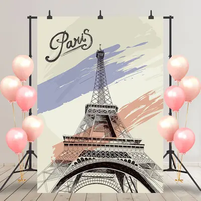 Painted Paris Eiffel Tower Birthday Party Backdrop
